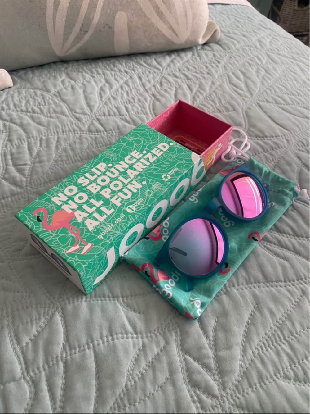 Goodr Teal Frame Sunglasses with Pink Mirrored Lenses